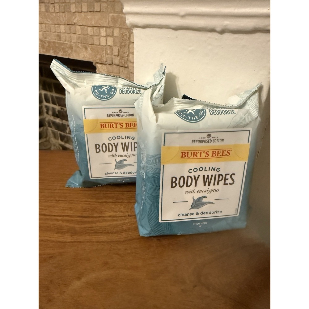 New Burts Bees Cooling Body Wipes‎ Eucalyptus Cleanse Deodorize (2) pks 30 Ct Ea